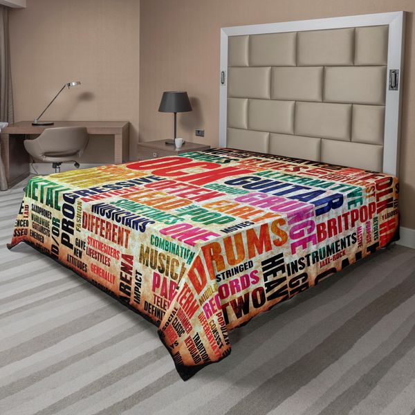 Abakuhaus Lenzuolo Musicale, Simboli Retrò Del Rock'n'Roll, Genere Musicale Grunge, Colori, Motivi Illustrati, Lenzuolo Morbido E Confortevole Per Un Letto Decorativo, 1 Pezzo, 275 Cm X 260 Cm, Multicolore-image