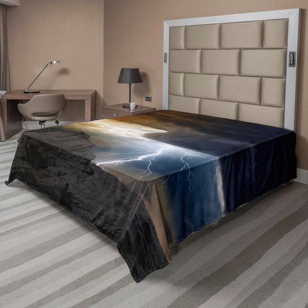 Abakuhaus Lenzuolo Naturale, Nuvole Scure Che Scendono Sulla Tempesta Di Montagna Tema Stampa Artistica Stampa, Lenzuolo Morbido E Confortevole Per Un Letto Decorativo 1 Pezzo 275 Cm X 260 Cm, Arancione Grigio-image