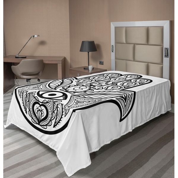 Abakuhaus Lenzuolo Mandala, Mano Di Hamsa Con Occhi Interni Immagine Occhi Malvagi Ti Benedicano Stampa Artistica Orientale, Lenzuolo Superiore Morbido E Confortevole Per Un Letto Decorativo 1 Pezzo 260 Cm X 168 Cm, Bianco Nero-image