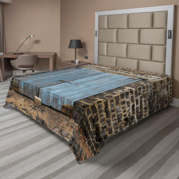 Abakuhaus Lenzuolo Rustico, Fienile Datato Gotico Medievale Europeo Urbano Città Paesaggio Urbano, Lenzuolo Morbido E Confortevole Per Un Letto Decorativo 1 Pezzo 260 Cm X 228 Cm, Blu Grigio-image