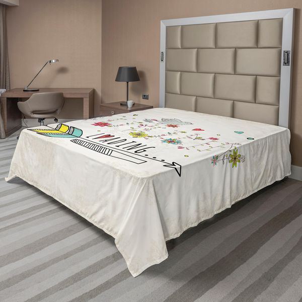 Abakuhaus Lenzuolo Con Proverbio, Autunno Frase Con Fiori Freccia Elemento Floreale Arte Vintage Negozio Di Arte, Morbido E Confortevole Lenzuolo Superiore Per Un Letto Decorativo 1 Pezzo 244 Cm X 205 Cm, Beige Giallo Rosso-image