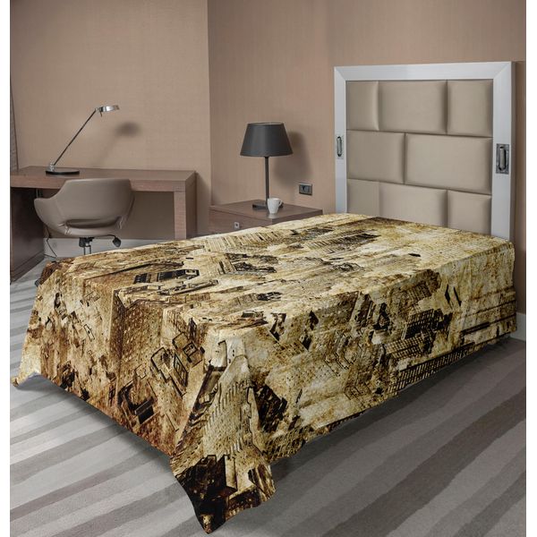 Abakuhaus Lenzuolo Vintage, Notte Luminosa Stati Uniti D'america Città Vivace Città Vivace Foto, Morbido E Comodo Lenzuolo Superiore Per Un Letto Decorativo 1 Pezzo 260 Cm X 168 Cm, Giallo-image
