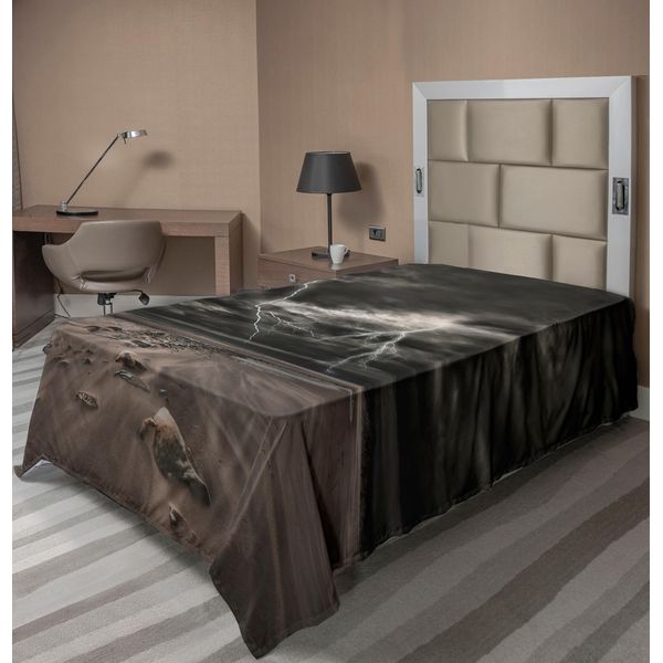 Abakuhaus Lenzuolo Naturale, Tuoni E Fulmini Sulla Spiaggia Sabbiosa Durante Una Forte Tempesta, Stampa A Raggi Luminosi, Lenzuolo Morbido E Confortevole Per Un Letto Decorativo, 1 Pezzo, 260 Cm X 168 Cm, Marrone E Grigio-image