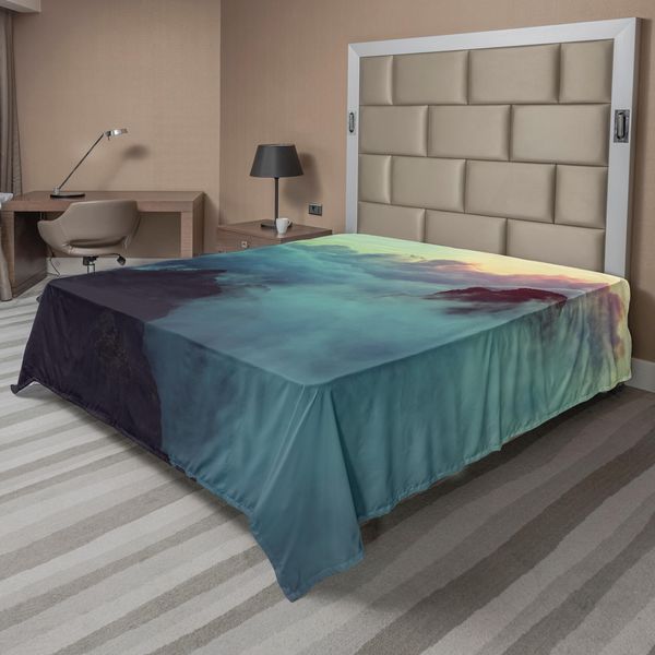 Abakuhaus Lenzuolo Wolken, Colline Tra Grandi Cumuli Di Nuvole, Vista Magica Sulle Montagne, Tema Natura, Lenzuolo Morbido E Confortevole Per Un Letto Decorativo, 1 Pezzo, 244 Cm X 205 Cm, Marrone E Blu-image