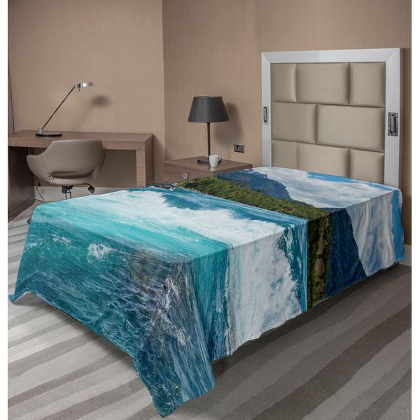 Abakuhaus Lenzuolo Naturale, Rapide Fluviali, Foresta Montana Nuvolosa, Tema Animali Selvatici, Lenzuolo Morbido E Confortevole Per Un Letto Decorativo, 1 Pezzo, 190 Cm X 100 Cm, Verde, Bianco, Grigio-image