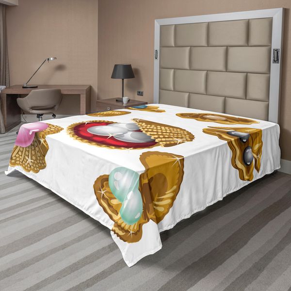 Abakuhaus Pearls Lenzuolo, Set Di Conchiglie Aperte Con Diversi Tipi Di Perle Ricchezza Stampa Marina Antica, Lenzuolo Morbido E Confortevole Per Un Letto Decorativo 1 Pezzo 260 Cm X 228 Cm, Multicolore-image