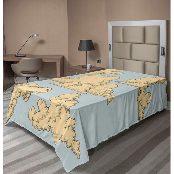 Abakuhaus Lenzuolo Vintage, Soffici Nuvole Modellate Nell'aria, Illustrazione Di Un Cielo Colorato E Vivace, Morbido E Confortevole Lenzuolo Superiore Per Un Letto Decorativo, 1 Pezzo, 260 Cm X 168 Cm, Beige E Blu.-image