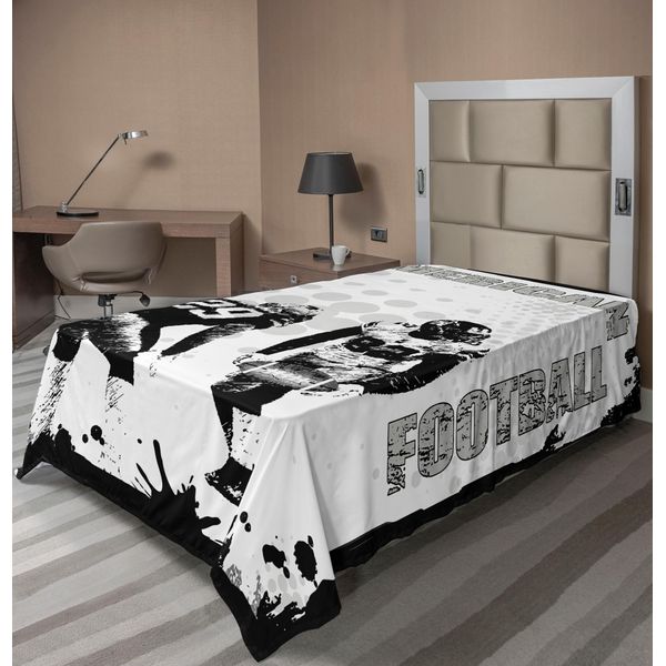 Abakuhaus Lenzuolo Sportivo, Immagine Grunge Di Football Americano, Squadra Internazionale, Coppa Del Mondo, Gioco Di Calcio, Velocità, Vittoria, Lenzuolo Morbido E Confortevole Per Un Letto Decorativo, 1 Pezzo, 260 Cm X 168 Cm, Bianco E Nero-image
