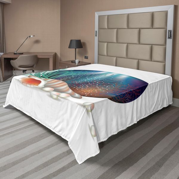 Abakuhaus Pearls Lenzuolo, Mondo Sottomarino Con Molluschi Sgusciati, Coralli, Perle, Forma Cristallina, Tema Marino, Lenzuolo Morbido E Confortevole Per Un Letto Decorativo, 1 Pezzo, 275 Cm X 260 Cm, Multicolore-image