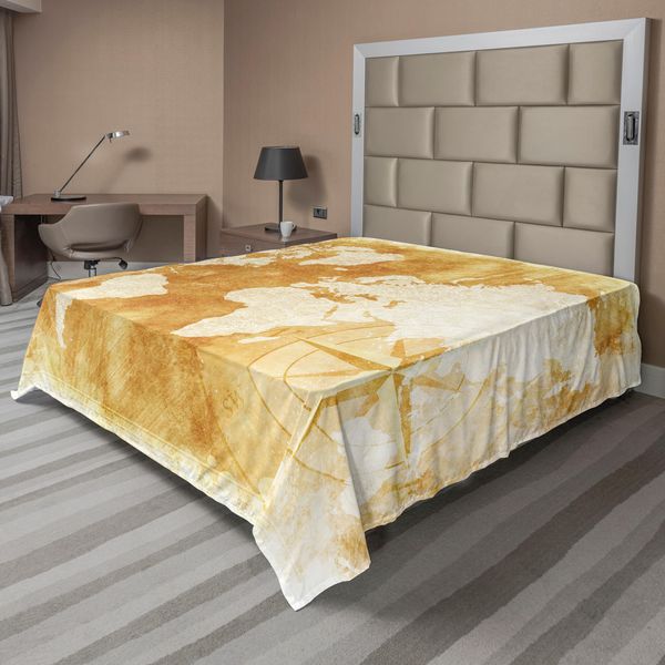 Abakuhaus Lenzuolo Compass, Design Vintage Con Mappa Del Mondo Compass Nei Continenti Dai Colori Retrò, Lenzuolo Morbido E Confortevole Per Un Letto Decorativo 1 Pezzo 260 Cm X 228 Cm, Color Crema-image