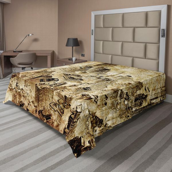 Abakuhaus Lenzuolo Vintage, Notte Luminosa Stati Uniti D'america Città Vivace Città Vivace Foto, Lenzuolo Morbido E Confortevole Per Un Letto Decorativo 1 Pezzo 275 Cm X 260 Cm, Giallo-image