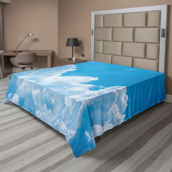 Abakuhaus Lenzuolo Wolken, Nuvole Cristalline Nel Cielo Vita Celeste Simbolo Di Speranza Superficie Pianeti Immagine, Lenzuolo Morbido E Confortevole Per Un Letto Decorativo 1 Pezzo 266 Cm X 260 Cm, Blu Bianco-image