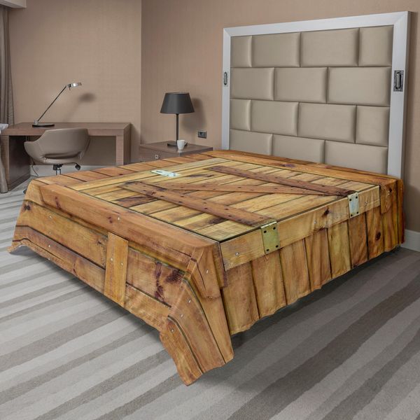 Abakuhaus Lenzuolo Con Tenda A Rullo, Persiana In Legno Stampa Con Motivo Rustico Classico, Lenzuolo Morbido E Confortevole Per Un Letto Decorativo 1 Pezzo 244 Cm X 205 Cm, Marrone Marrone Chiaro-image
