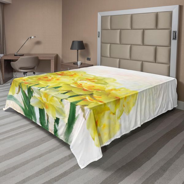 Abakuhaus Lenzuolo Narciso, Stampa Digitale Bouquet Di Narcisi Chiamati Jonquils In Inghilterra Lily, Lenzuolo Morbido E Confortevole Per Un Letto Decorativo 1 Pezzo 244 Cm X 205 Cm, Giallo Verde-image