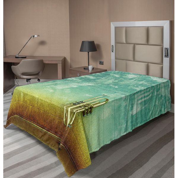 Abakuhaus Lenzuolo Musicale, Arte Moderna Tromba Strumenti Musicali Orchestra Grunge Parete Jazz Tema Foto Motivo, Lenzuolo Morbido E Confortevole Per Un Letto Decorativo 1 Pezzo 260 Cm X 168 Cm, Verde Marrone-image