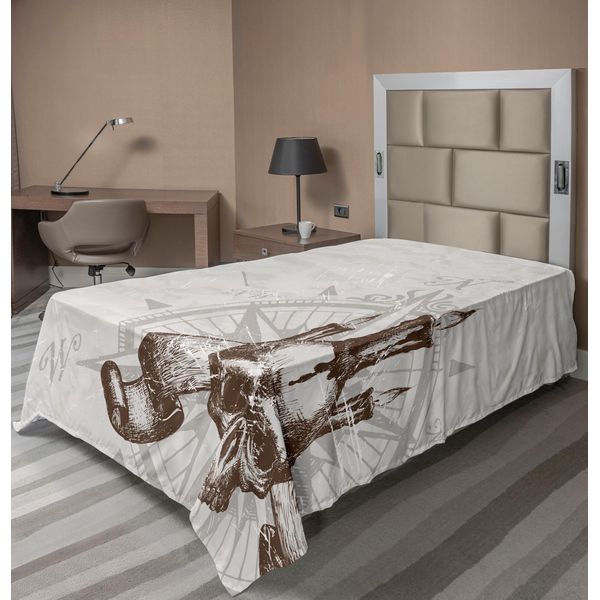 Abakuhaus Lenzuolo Compass, Compass Con Teschi E Candele Spooky Adventure New Pirate Destinations Tema, Morbido E Confortevole Lenzuolo Superiore Per Un Letto Decorativo 1 Pezzo 190 Cm X 100 Cm, Marrone Grigio Perla-image