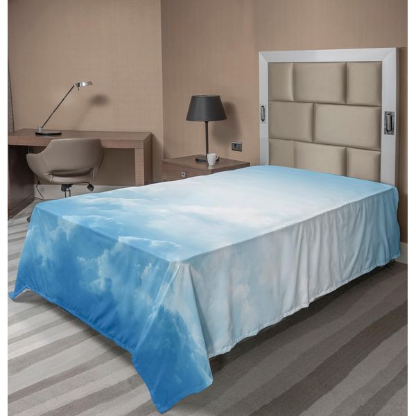 Abakuhaus Lenzuolo Wolken, Soffici Nuvole Sopra Il Terreno, Vapore D'acqua, Immagini Oniriche Fluttuanti, Morbido E Confortevole Lenzuolo Superiore Per Un Letto Decorativo, 1 Pezzo, 190 Cm X 100 Cm, Blu E Bianco-image