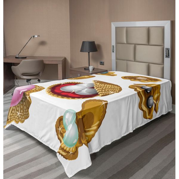Abakuhaus Pearls Lenzuolo, Set Conchiglie Aperte Con Diversi Tipi Di Perle Ricchezza Stampa Marina Antica, Morbido E Confortevole Lenzuolo Superiore Per Un Letto Decorativo 1 Pezzo 190 Cm X 100 Cm, Multicolore-image