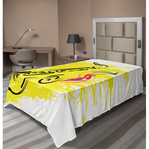 Abakuhaus Lenzuolo Jazz Music, Illustrazione Artistica Stilizzata Con Spruzzi Di Vernice Colorata Raffigurante Un Sassofono, Lenzuolo Morbido E Confortevole Per Un Letto Decorativo, 1 Pezzo, 260 Cm X 168 Cm, Giallo E Nero.-image