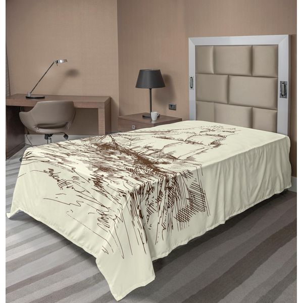 Abakuhaus Lenzuolo Nautico, Barca A Vela Disegnata A Mano, Immagine Storica Di Viaggio Con Onde Oceaniche, Lenzuolo Morbido E Confortevole Per Un Letto Decorativo 1 Pezzo 190 Cm X 100 Cm, Marrone Avorio-image
