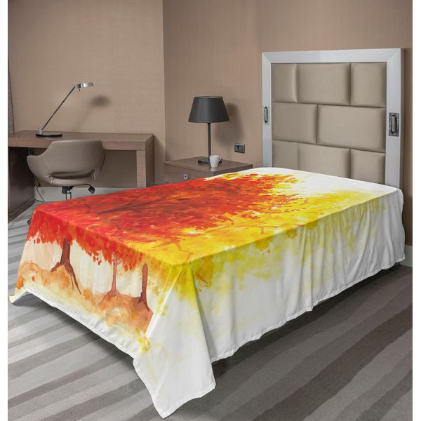 Abakuhaus Lenzuolo, Vari Alberi Autunnali Dai Colori Vivaci In Stile Acquerello Woodland Boho, Morbido E Confortevole Lenzuolo Superiore Per Un Letto Decorativo 1 Pezzo 260 Cm X 168 Cm, Giallo Arancione-image