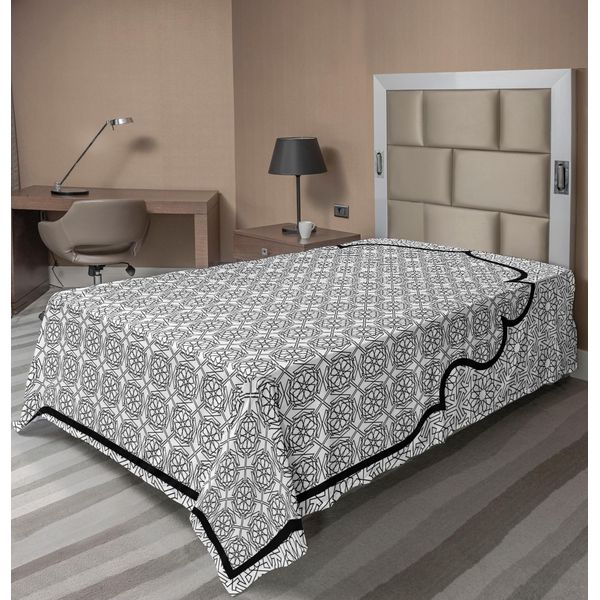 Abakuhaus Lenzuolo Marocchino, Sfondo Artistico Arabo, Motivo Tradizionale Turco Ottomano, Lenzuolo Morbido E Confortevole Per Un Letto Decorativo, 1 Pezzo, 260 Cm X 168 Cm, Bianco E Nero-image