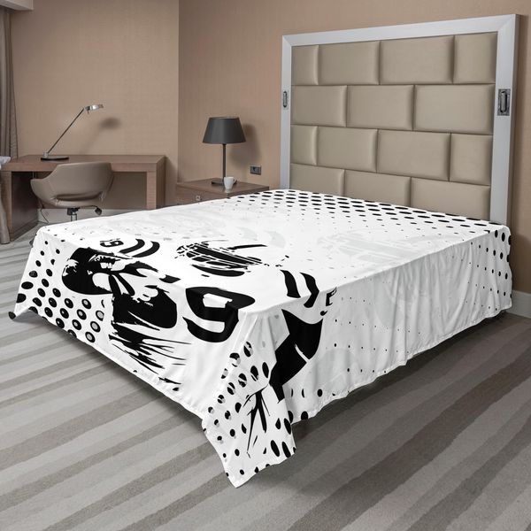 Abakuhaus Lenzuolo Sportivo, Personaggio Del Football Americano, Grafica Artistica A Pois, Morbido E Confortevole Lenzuolo Superiore Per Un Letto Decorativo, 1 Pezzo, 244 Cm X 205 Cm, Bianco E Nero-image