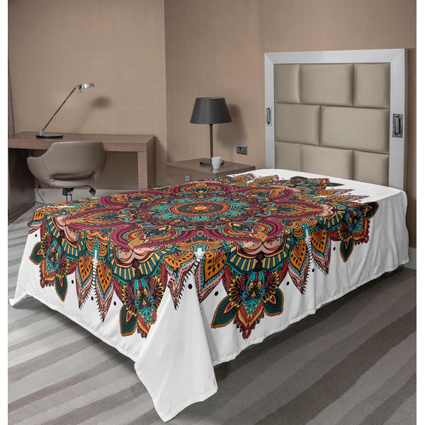 Abakuhaus Lenzuolo Mandala, Design Etnico Mandala Unifying Center, Motivo Religioso Orientale Stampato, Lenzuolo Morbido E Confortevole Per Un Letto Decorativo, 1 Pezzo 190 Cm X 100 Cm, Multicolore-image