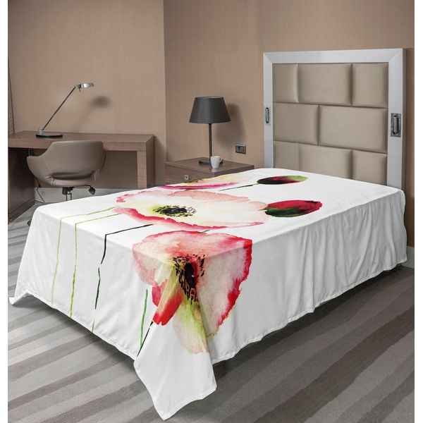 Abakuhaus Lenzuolo Con Motivi Stilizzati Di Papaveri Assortiti, Simbolo Ben Noto Di Vita Eterna, Morbido E Confortevole Lenzuolo Superiore Per Un Letto Decorativo, 1 Pezzo, 260 Cm X 168 Cm, Rosa Rosso-image
