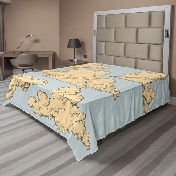 Abakuhaus Lenzuolo Vintage, Soffici Nuvole Modellate Nell'aria, Illustrazione Di Un Cielo Colorato E Vivace, Morbido E Confortevole Lenzuolo Superiore Per Un Letto Decorativo, 1 Pezzo, 275 Cm X 260 Cm, Beige E Blu.-image