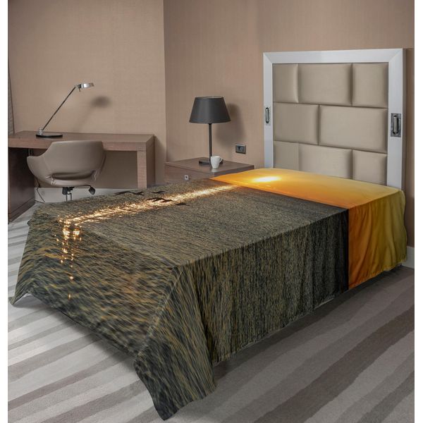Abakuhaus Lenzuolo Con Uccelli, Sagome Di Oche Che Volano Su Un Lago, Stampa Romantica, Lenzuolo Morbido E Confortevole Per Un Letto Decorativo 1 Pezzo 190 Cm X 100 Cm, Arancione E Grigio-image