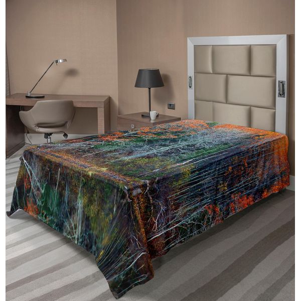 Abakuhaus Lenzuolo, Foresta Magica Con Riflessi Degli Alberi Sul Lago, Stampa Rurale, Morbido E Confortevole Lenzuolo Superiore Per Un Letto Decorativo 1 Pezzo 260 Cm X 168 Cm, Rosso-Marrone-image