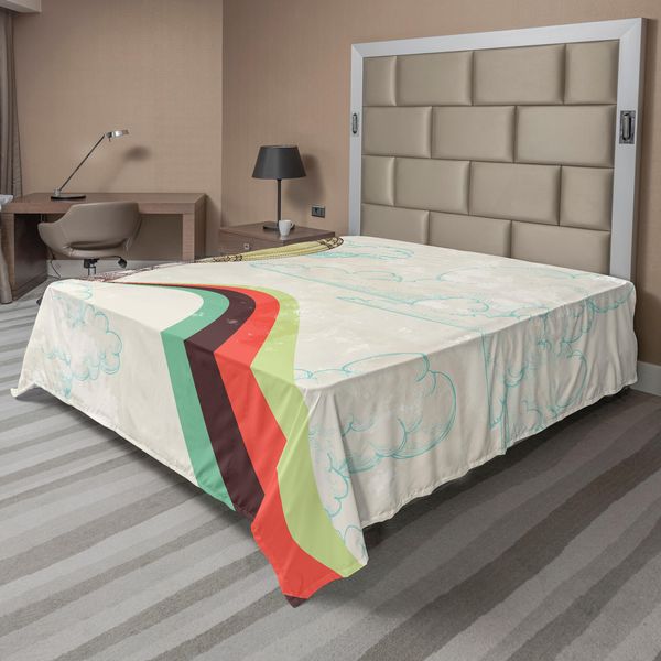 Abakuhaus Lenzuolo Vintage, Mongolfiera In Rainbow Destination Adventure Segui I Tuoi Sogni Icon Pop Boho, Lenzuolo Morbido E Confortevole Per Un Letto Decorativo 1 Pezzo 266 Cm X 260 Cm, Multicolore-image