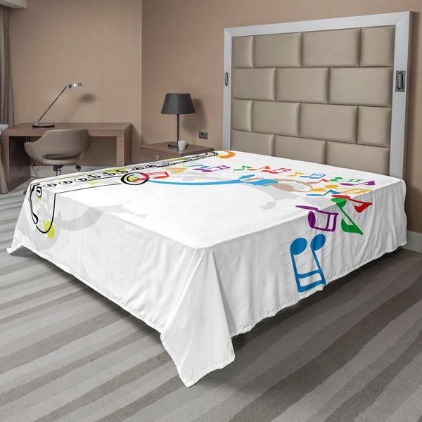 Abakuhaus Lenzuolo Jazz Music, Tema Festa Festival Strumento Musicale Sassofono Tema Genere Musicale, Lenzuolo Morbido E Confortevole Per Un Letto Decorativo 1 Pezzo 244 Cm X 205 Cm, Arancione Verde Rosso-image