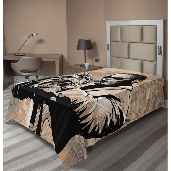 Abakuhaus Lenzuolo Jazz Music, Illustrazione Grunge Di Musicista Africano Che Suona La Tromba, Lenzuolo Morbido E Confortevole Per Un Letto Decorativo 1 Pezzo 260 Cm X 168 Cm, Nero Beige-image