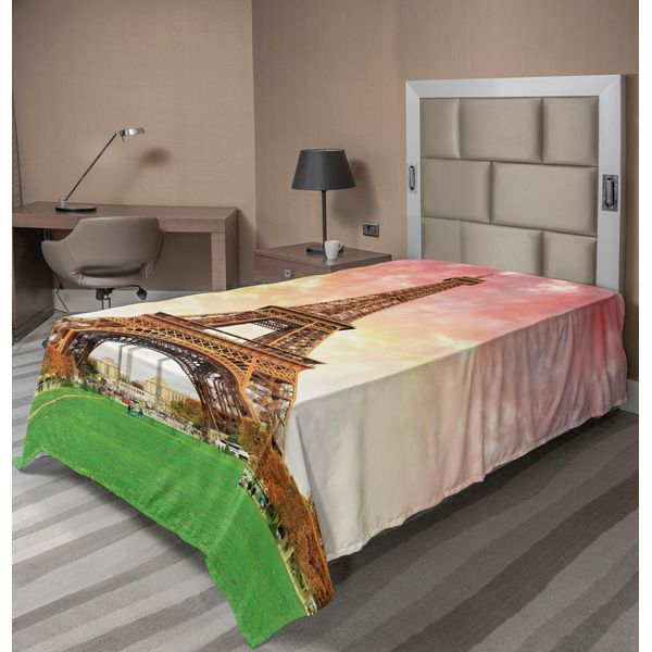 Abakuhaus Lenzuolo Torre Eiffel, Torre Eiffel Cielo Colorato Natura Nuvole Europee Fotografia Artistico, Morbido E Confortevole Lenzuolo Superiore Per Un Letto Decorativo 1 Pezzo 190 Cm X 100 Cm, Marrone Rosso Corallo-image