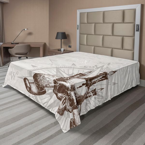Abakuhaus Lenzuolo Compass, Compass Con Teschi E Candele Spooky Adventure New Pirate Destinations Tema, Lenzuolo Morbido E Confortevole Per Un Letto Decorativo 1 Pezzo 275 Cm X 260 Cm, Marrone Grigio Perla-image