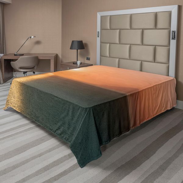 Abakuhaus Lenzuolo Arancione Bruciato, Alba Sull'oceano, Orizzonte Magico, Riflessi, Vista Sul Mare, Tema Costiero, Lenzuolo Morbido E Confortevole Per Un Letto Decorativo, 1 Pezzo, 260 Cm X 228 Cm, Arancione E Blu.-image