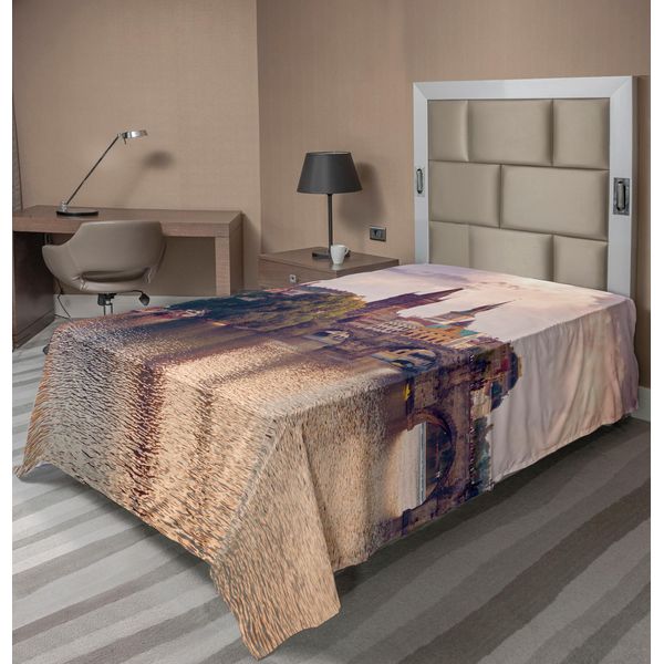 Abakuhaus Lenzuolo Paesaggistico, Veduta Pastorale Presso Il Ponte Carlo Con Le Guglie Di Praga, Europa Centrale, Edificio Gotico, Immagine, Lenzuolo Morbido E Confortevole Per Un Letto Decorativo, 1 Pezzo, 190 Cm X 100 Cm, Multicolore-image