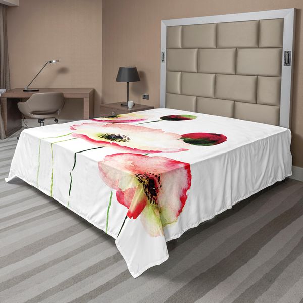 Abakuhaus Lenzuolo Con Motivo Papaveri, Papaveri Stilizzati Assortiti, Rinascita, Il Famoso Simbolo Dell'eternità, Morbido E Confortevole Lenzuolo Superiore Per Un Letto Decorativo, 1 Pezzo, 260 Cm X 228 Cm, Rosa Rosso-image