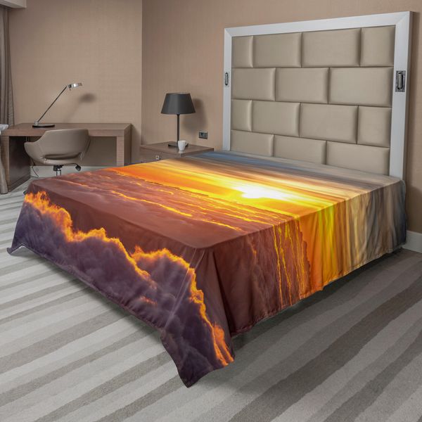 Abakuhaus Lenzuolo Wolken, Tramonto Paesaggio Sopra Le Nuvole Tempo Segreto Immaginario Atterra Meraviglie Naturali, Lenzuolo Morbido E Confortevole Per Un Letto Decorativo 1 Pezzo 266 Cm X 260 Cm, Arancione-image