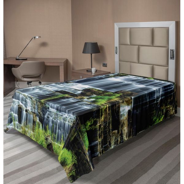 Abakuhaus Lenzuolo Rainforest, Cascata Nel Mezzo Della Giungla Tropicale, Paesaggio Naturale, Lenzuolo Morbido E Confortevole Per Un Letto Decorativo, 1 Pezzo, 190 Cm X 100 Cm, Verde E Bianco-image