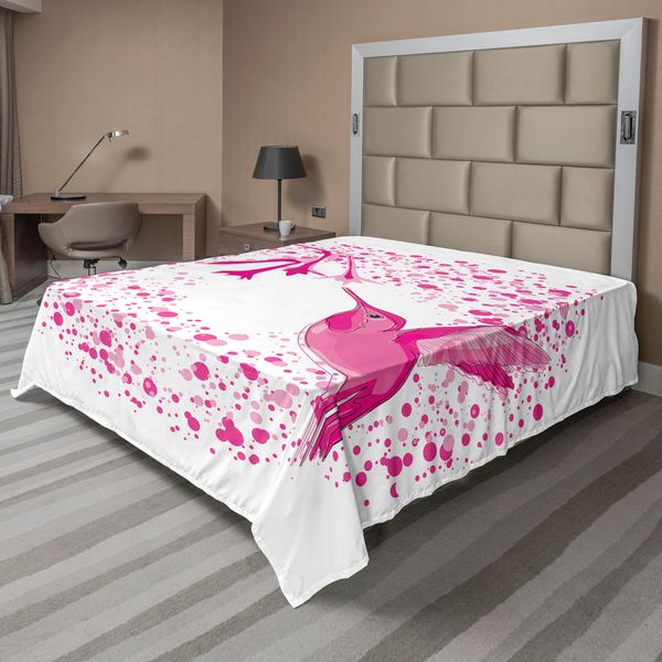 Abakuhaus Lenzuolo Con Colibrì, Colibrì Vola Verso I Fiori A Pois, Fiorisce In Estate, Giardino, Grafica, Lenzuolo Morbido E Confortevole Per Un Letto Decorativo, 1 Pezzo, 260 Cm X 228 Cm, Rosa Fucsia-image