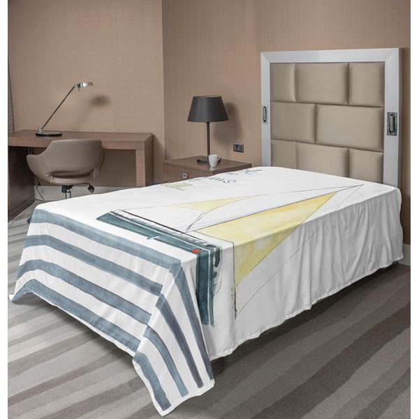 Abakuhaus Lenzuolo Nautico, Lascia Che I Tuoi Sogni Salpino Citazione Strisce Yacht Tema Navigazione Interna, Morbido E Confortevole Lenzuolo Superiore Per Un Letto Decorativo 1 Pezzo 190 Cm X 100 Cm, Azzurro Bianco-image