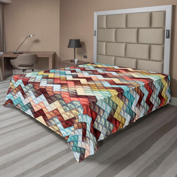 Abakuhaus Lenzuolo Angolare, Motivo Decorativo A Zig Zag Ripetuto Con Motivi Barocchi Lenzuolo Superiore Morbido E Confortevole Per Un Letto Decorativo 1 Pezzo 244 Cm X 205 Cm, Multicolore-image