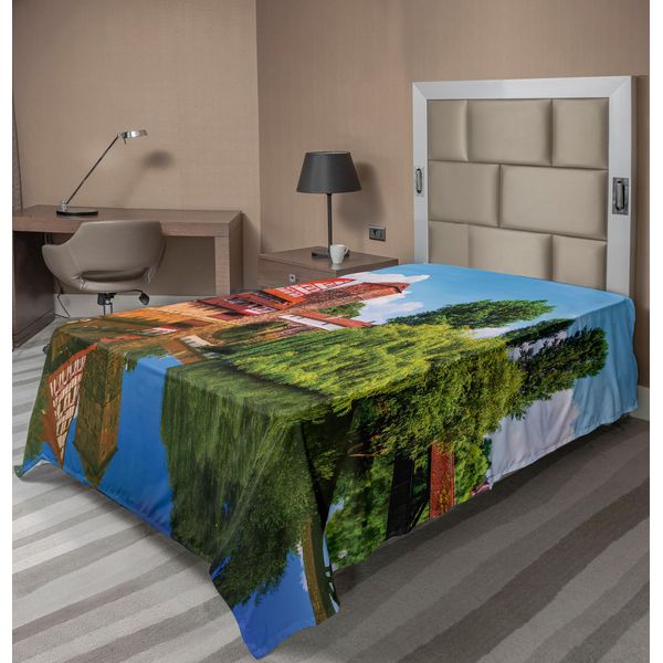 Abakuhaus Lenzuolo Da Letto Paesaggistico, Scena Estiva Tedesca Tradizionale Ponte Medievale A Traliccio, Lenzuolo Morbido E Confortevole Per Un Letto Decorativo 1 Pezzo 190 Cm X 100 Cm, Arancione Verde Blu-image