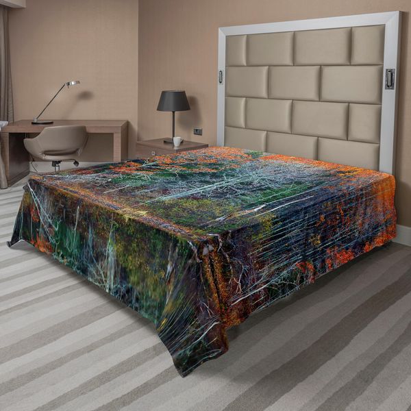 Abakuhaus Lenzuolo, Foresta Magica Con Riflessi Degli Alberi Sul Lago, Stampa Rustica, Morbido E Confortevole Lenzuolo Superiore Per Un Letto Decorativo 1 Pezzo 260 Cm X 228 Cm, Rosso-Marrone-image