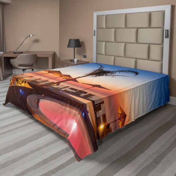 Abakuhaus Lenzuolo Paesaggistico, Resort Estivo, Mare, Sera, Caraibi, Caldo, Tranquillo, Relax, Foto, Lenzuolo Morbido E Confortevole Per Un Letto Decorativo, 1 Pezzo, 244 Cm X 205 Cm, Multicolore-image