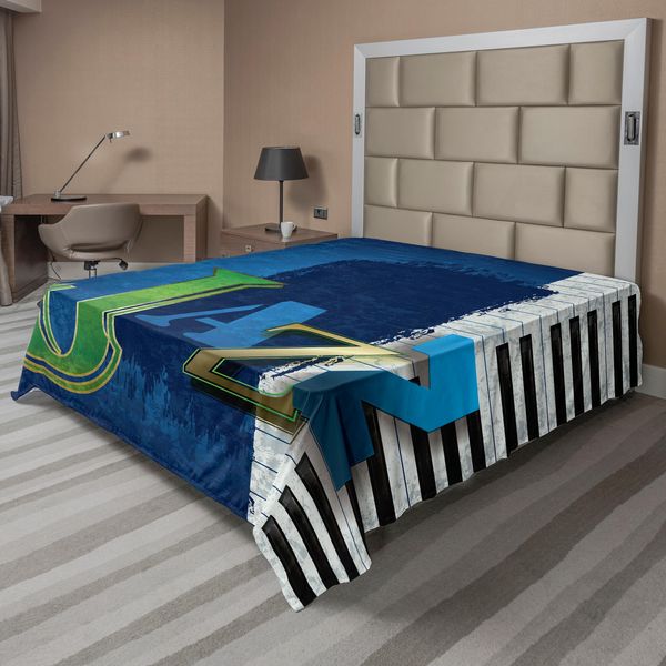 Abakuhaus Lenzuolo Con Motivo Jazz, Sfondo Jazzforte, Chiavi Musicali, Stampa A Tema Musicale, Lenzuolo Morbido E Confortevole Per Un Letto Decorativo, 1 Pezzo, 244 Cm X 205 Cm, Bianco E Verde-image