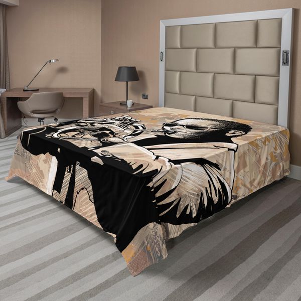 Abakuhaus Lenzuolo Jazz, Illustrazione Grunge Di Musicista Africano Che Suona La Tromba, Lenzuolo Morbido E Confortevole Per Un Letto Decorativo, 1 Pezzo, 266 Cm X 260 Cm, Nero Beige-image